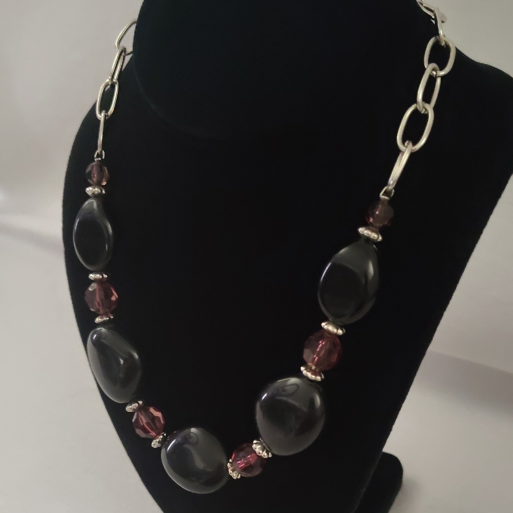 Black Bead Statement Necklace - image 3